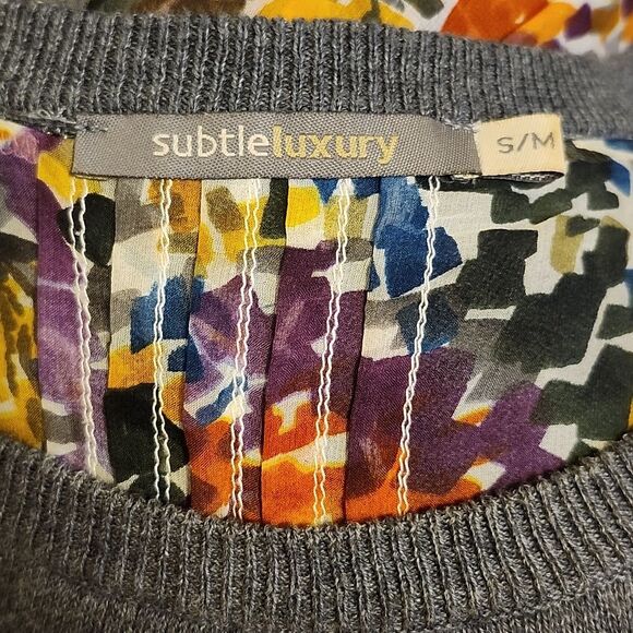 Subtle Luxury cotton cashmere & silk layered sweater, charcoal S/M - Picture 6 of 8